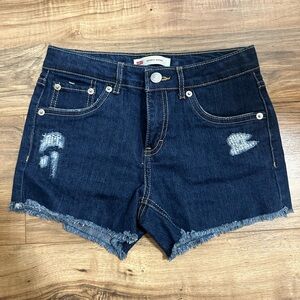 Levi's Girls Dark Wash Distressed Shorts